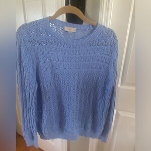 LOFT Blue Crew Neck Sweater with Textured Knit